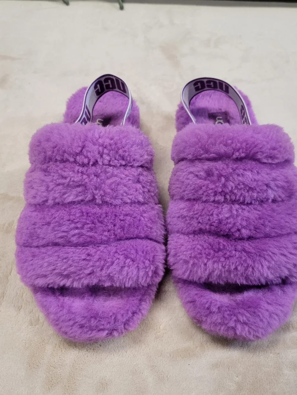 Ugg Purple Sheepskin Fur Fluff Yeah Slingback Sandals Women’s Size 8 Pre-Owned - Picture 2 of 7